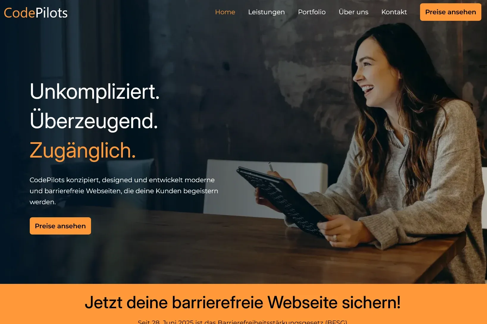 Eine Bildschirmaufnahme der CodePilots Webseite
